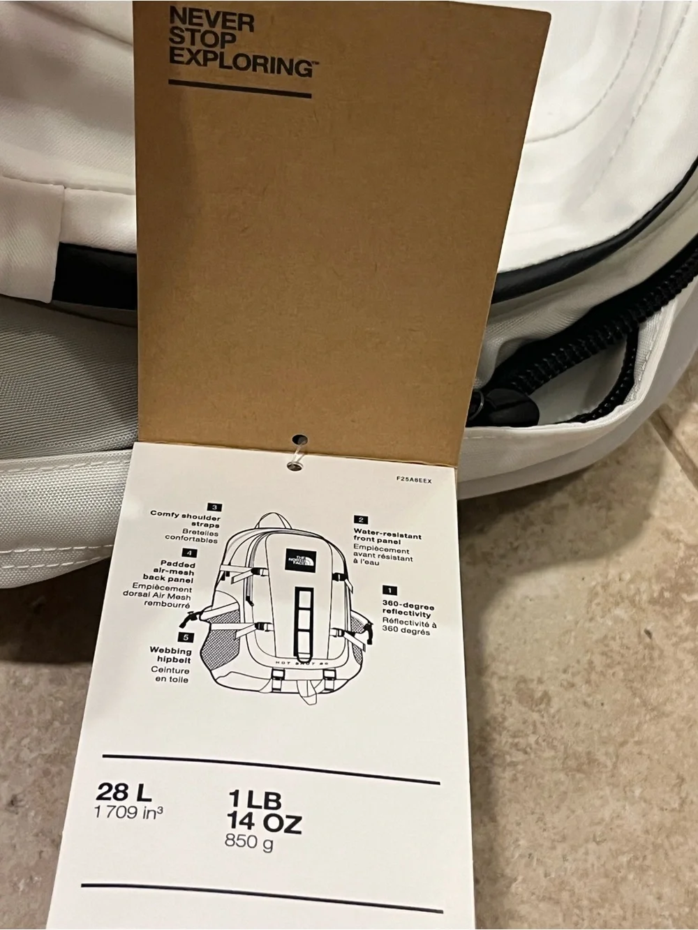 The North Face Hot Shot BC Base Camp Backpack White 28L Water Resistant $159 NEW